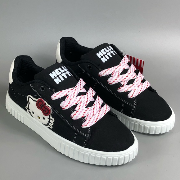 Hello Kitty Shoes - Hello Kitty Black & White Sneakers with Pink Accent Laces Size 9